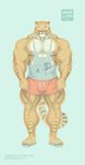  2017 anthro areola big_arms bulge clothing eyewear feline footwear hybrid hyper hyper_muscles liger mainlion male mammal markings muscular muscular_male nipples pecs sandals shirt shorts simple_background solo stripes sunglasses tank_top thick_thighs veiny_muscles 