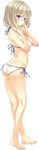  ashishun ass back bangs barefoot bikini blush breasts cleavage closed_mouth embarrassed eyebrows_visible_through_hair flat_ass from_side full_body hair_between_eyes halter_top halterneck hands_on_own_cheeks hands_on_own_face hands_up highres kanna_kana kneepits large_breasts legs legs_together looking_at_viewer looking_to_the_side non-web_source official_art primal_x_hearts purple_eyes raised_eyebrows short_hair side-tie_bikini silver_hair simple_background solo string_bikini swimsuit tiptoes white_background white_bikini 