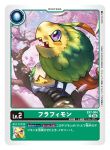  artist_name baby beak card_(medium) character_name cherry_blossoms commentary_request copyright_name digimon digimon_(creature) digimon_card_game evolutionary_line feathers fluffymon green_feathers official_art sharp_teeth spareribs talons teeth trading_card translation_request tree yolkmon 