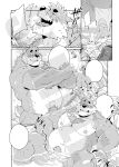  4_fingers anthro bear biped claws comic eyebrows fingers flaccid fur genitals hi_res kumamoto_(character) male mammal monochrome open_mouth open_smile overweight overweight_anthro overweight_male partially_submerged penis smile speech_bubble tail takemoto_arashi water watermark 