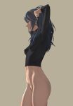  1girl blue_eyes blue_hair bottomless breasts covered_nipples fire_emblem fire_emblem_awakening hair_between_eyes highres long_hair long_sleeves lucina_(fire_emblem) navel pomelomelon pussy simple_background skinny small_breasts solo thighs tiara 