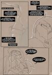  anthro bite clothed clothing comic dialogue duo ear_bite english_text eyelashes female fingers hair hi_res lagomorph latex latex_clothing latex_skinsuit leporid long_ears male male/female mammal monochrome rabbit rask_(tacokurt) rubber_clothing simple_background sketch skinsuit tacokurt text tight_clothing topwear willow_(tacokurt) 