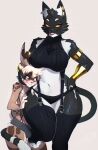 absurd_res anthro bacardi_(muart242) big_breasts black_body black_fur breasts clothed clothing domestic_cat duo ear_piercing felid feline felis female fur hi_res larger_female legwear male mammal meme meme_clothing muart242 piercing simple_background size_difference smaller_male stockings sweater tail thick_thighs topwear underwear virgin_destroyer_sweater virgin_killer_sweater whiskers white_body white_fur wide_hips yellow_sclera