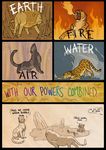  2010 air ambiguous_gender bath caroline_ramsey comic earth english_text feline feral fire fur group humor leopard lion mammal mud outside panther panthera_webcomic parody pawpads sea simple_background smile teeth text tiger tongue water 