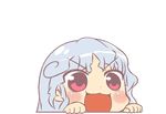  :3 blush check_commentary chibi commentary_request dot_nose grey_hair gyate_gyate iguzamini long_hair open_mouth peeking_out pink_eyes portrait sakata_nemuno solo touhou transparent_background v-shaped_eyebrows wavy_hair 