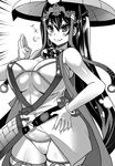  beads bikini blush bracelet breasts cleavage earrings fate/grand_order fate_(series) greyscale hat jewelry large_breasts long_hair looking_at_viewer monochrome necklace prayer_beads smile solo swimsuit thighhighs xuanzang_(fate/grand_order) yukinojou_yakan 