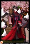  azaleesh canine clothing female fox japanese_clothing kimono mammal multi_tail obi onistina paws sculpture statue 