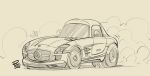  artist_name brown_background burnout car highres mercedes-benz mercedes-benz_sls_amg motor_vehicle no_humans notice_lines original sepia shadow sketch smoke sports_car vehicle_focus will_pierce 