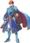  armor blue_eyes cape durandal_(fire_emblem) eliwood_(fire_emblem) fire_emblem fire_emblem:_rekka_no_ken fire_emblem_heroes full_body highres looking_at_viewer male_focus miyuu official_art red_hair short_hair smile standing sword transparent_background weapon 