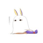  &lt;o&gt;_&lt;o&gt; animal_ears commentary_request cosplay dark_skin fate/grand_order fate_(series) jackal_ears long_hair lowres medjed medjed_(cosplay) nitocris_(fate/grand_order) nitocris_(swimsuit_assassin)_(fate) purple_hair rebecca_(keinelove) sitting sketch translation_request very_long_hair white_background 