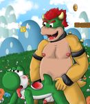  4_toes altavianknight64 anal anal_penetration anthro backsack balls being_watched bowser brown_balls digital_media_(artwork) duo erection faceless_male from_behind_position green_scales green_yoshi hi_res hindpaw koopa larger_male lube lying male male/male male_penetrating mario_bros nintendo nude on_ground on_side orange_scales outside paws penetration penis perineum public scales scalie sex shell size_difference smaller_male soles spoon_position spooning toes video_games white_balls yoshi 