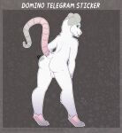 anthro backsack balls biped butt digital_media_(artwork) digitigrade domino_(disambiguation) fur genitals hi_res looking_at_viewer looking_back looking_back_at_viewer male male_anthro mammal marvelous_managerie mouse murid murine perineum rodent simple_background smile solo telegram_sticker text tongue tongue_out