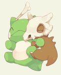  closed_eyes crying cubone gen_1_pokemon grey_background hideko_(l33l3b) mask no_humans object_hug pokemon pokemon_(creature) simple_background solo substitute tears 