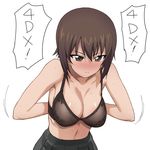  a1 absurdres blush bra breasts brown_eyes brown_hair dvddvd expressionless girls_und_panzer highres large_breasts nishizumi_maho non-web_source skirt solo underwear undressing 