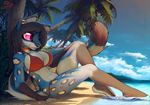  anthro beach bikini blue_fur breasts clothing feline female fur macmegagerc mammal ocelot piercing seaside swimsuit 