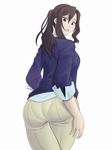  ass brown_eyes brown_hair haru_(hall) kouzuki_sanae lipstick long_hair looking_back makeup pantylines parted_lips sakura_quest solo 