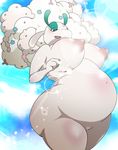  belly big_belly big_breasts blush breasts chinchira_(pixiv13404505) female florges half-closed_eyes looking_down nintendo nipples nude overweight overweight_female pok&eacute;mon pussy slightly_chubby smile video_games 