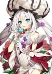  bad_id bad_pixiv_id blue_eyes breasts cup fate/grand_order fate_(series) gambe gloves hat highres long_hair looking_at_viewer marie_antoinette_(fate/grand_order) silver_hair small_breasts smile solo teacup twintails very_long_hair 