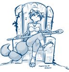  2017 3_toes anthro bare_shoulders breasts canine chair claws clothed clothing crossed_legs female footwear fox hair hi_res jewelry krystal krystal&#039;s_staff looking_at_viewer mammal markings monochrome musical_note necklace nintendo sandals simple_background sitting skimpy smile solo staff star_fox throne toes tom_fischbach video_games white_background 