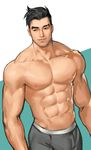  abs bara black_eyes black_hair collarbone craig_cahn dream_daddy:_a_dad_dating_simulator eyebrows highres jang_ju_hyeon looking_at_viewer male_focus muscle solo standing 