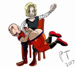  1boy 1girl android_18 animated ass butt_crack c_18 dragon_ball dragonball_z femdom krillin kuririn malesub spanked spanking 