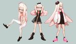  ;d alternate_costume alternate_hairstyle arms_up bare_arms black_dress boots casual commentary_request crown domino_mask dress full_body highres hime_(splatoon) jacket leggings long_hair long_sleeves looking_at_viewer looking_to_the_side mask midriff mini_crown mole mole_under_mouth navel one_eye_closed open_clothes open_mouth see-through shoes short_hair sitting sleeveless smile sneakers solo_focus splatoon_(series) splatoon_2 standing tentacle_hair very_long_hair white_hair white_legwear yellow_eyes zambiie zipper zipper_pull_tab 