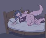  anthro bed bedroom breasts claws clothing dragon duo female hair horn human male mammal one_eye_closed scalie thatweirdguyjosh torn_clothing transformation underwear wings 