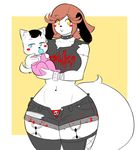  aged_down anthro baby big_breasts black_hair blue_eyes blush_sticker breasts brown_hair canine clothing collar daughter dog ear_piercing eyebrow_piercing facial_piercing fur hair holly_applebee legwear maggie_applebee mammal mother mother_and_daughter navel navel_piercing pacifier parent piercing smile spiked_collar spikes stockings theycallhimcake white_fur wide_hips yellow_eyes young 