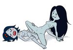  adventure_time black_hair blush breasts cartoon_network child courier_(artist) duo female female/female hair humanoid humanoid_on_humanoid marceline monster_girl_(genre) nipples not_furry nude pussy selfcest sex simple_background square_crossover sweat teeth tongue tribadism undead vampire white_background young 