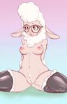  areola breasts caprine cheezayballs_(artist) clothing cute dawn_bellwether disney eyewear glasses green_eyes hi_res legwear mammal rubber seductive sheep stockings tongue tongue_out voluptuous zootopia 