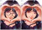  black-framed_eyewear black_hair glasses heart heart_hands magion02 mole ms.assistant original petals 