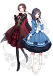  adapted_costume black_hair blue_eyes boots bow brown_hair dress genderswap genderswap_(mtf) hair_bow high_heel_boots high_heels kashuu_kiyomitsu mole mole_under_eye mole_under_mouth multiple_girls nail_polish ponytail red_eyes red_nails smile touken_ranbu yamato-no-kami_yasusada yunan_(gszw2542) 