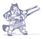  2017 anthro armello armor canine cosplay female frown gun kobbers magna_(armello) mammal overwatch ranged_weapon solo video_games weapon wolf zarya_(overwatch) 