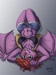  2017 anthro bat bra breasts cleavage clothed clothing fangs female fur hair heresy_(artist) kiribat looking_at_viewer lying mammal on_back purple_fur red_eyes red_hair red_nose seductive shorts simple_background solo underwear vest wings 