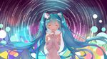  aqua_hair bangs bare_shoulders elbow_gloves gloves hands_clasped hatsune_miku interlocked_fingers long_hair own_hands_together solo star_trail twintails very_long_hair vocaloid white_gloves yong_mei-uta 