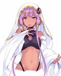  arabian_clothes breasts bridal_gauntlets dark_skin finger_to_mouth hair_ornament hair_tubes long_hair looking_at_viewer medium_breasts midriff nail_polish parted_lips purple_eyes purple_hair short_hair_with_long_locks sidelocks simple_background solo toromera upper_body veil vocaloid voiceroid white_background yuzuki_yukari 