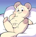  2017 anthro balls bed belly blush chubby_cheeks churoe flaccid fur hamster lying male mammal navel nipples nude on_back on_bed oxynard penis perineum pillow rodent slightly_chubby small_penis smile solo whiskers white_fur 