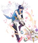  animal_ears axe blue_eyes blue_hair bunny_ears cape ebira fire_emblem fire_emblem:_kakusei fire_emblem_heroes full_body gloves highres krom male_focus official_art smile solo transparent_background weapon 