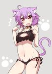  1girl animal_ears black_bra bra cat_cutout cat_ears cat_tail choker clenched_hands grey_background highres kantai_collection open_mouth paw_pose paw_print pink_hair red_eyes shirogane_(platinum) short_hair solo tail tama_(kantai_collection) underwear 