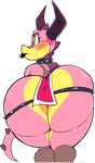  2017 angry barbarian big_butt blush butt clothing dragon embarrassed female flustered horn huge_butt loincloth mammal rear_view scalie solo thick_thighs vimhomeless wide_hips 