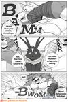  audience bandage border canine cel_shading comic english_text fight greyscale group lagomorph male mammal monochrome motion_blur muscular muscular_male naruever punch rabbit text wolf 