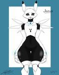  2017 black_sclera blue_eyes camel_toe collar digimon female flat_chested jeffthehusky machine renamon robot smile standing thick_thighs voluptuous wide_hips 