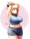 ailaanne big_breasts breasts caprine clothed clothing emily_(ailaanne) eyes_closed female mammal sheep solo stretching 
