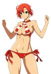  akitetsu bad_id bad_twitter_id bikini boudica_(fate/grand_order) breasts cleavage commentary_request covered_nipples earrings fate/grand_order fate_(series) green_eyes highres huge_breasts jewelry looking_at_viewer navel ponytail red_hair short_hair solo swimsuit transparent_background 