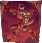  2017 abs anthro balls biceps bound bsdm chain cum dinosaur electrocution invalid_tag long_penis male markings mostly_nude muscular muscular_male nipples nude open_mouth orgasm orgasm_face pecs penis reptilius_maximus rubberskunktoo scalie shackles shocked solo spikes teeth tongue tongue_out toy_story 