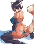  aila_(ailaanne) ailaanne black_hair blue_eyes bra butt clothing female glasss hair mammal panties red_panda sitting solo underwear 