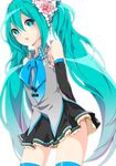  akira_ry0 aqua_eyes aqua_hair arms_behind_back bad_id bad_pixiv_id cowboy_shot detached_sleeves hatsune_miku long_hair looking_at_viewer necktie solo twintails very_long_hair vocaloid white_background 