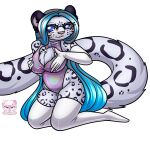  anthro big_breasts blue_eyes breast_squish breasts clothing eyewear felid female glasses hair hi_res highlights_(coloring) latex latex_clothing long_hair mammal medicatedcannibal pantherine silver_hair snow_leopard solo squish titania_(chromatic_bard) trans_(lore) trans_woman_(lore) wearing_glasses 