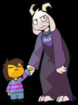  asriel_dreemurr boss_monster caprine child clothing facial_hair frown goat god_of_hyperdeath hand_holding horn long_ears looking_at_viewer mammal potoobrigham protagonist_(undertale) robe simple_background smile square_pupils stripes undertale video_games young 