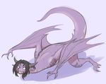  all_fours claws dragon female feral hair horn looking_back scalie simple_background solo thatweirdguyjosh transformation wings 